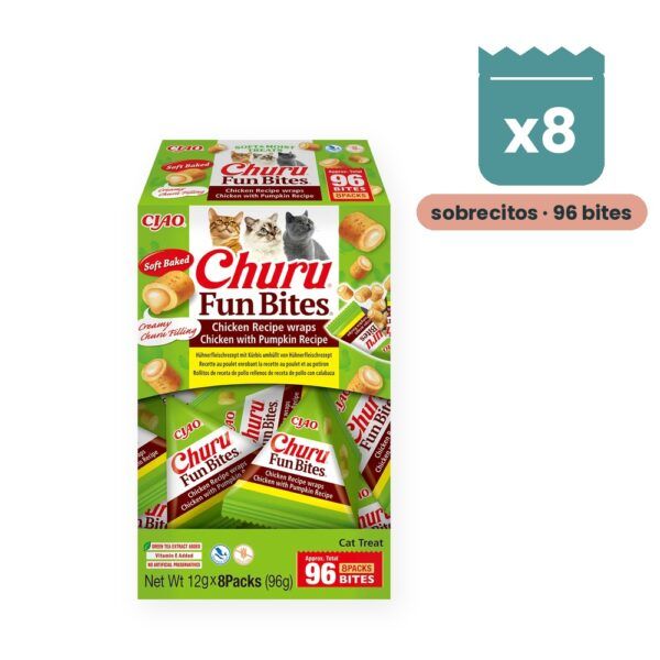 Churu Fun Bites Pollo Con Calabaza Premios Rellenos Para Gatos Caja 8x12 g