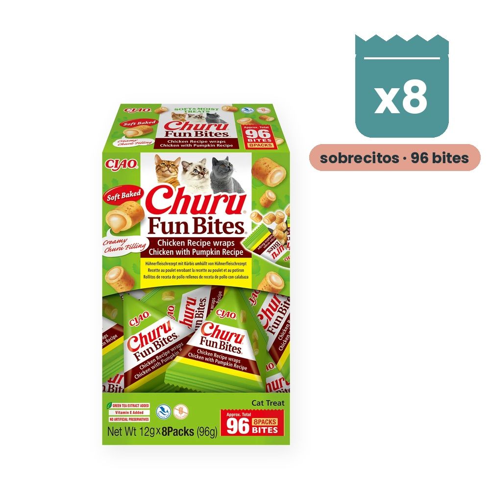 Churu Fun Bites Pollo Con Calabaza Premios Rellenos Para Gatos Caja 8x12 g