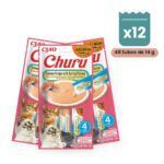 Churu Puré Salmón Con Vieira Snack Cremoso Para Gatos Pack 12x4 Tubos