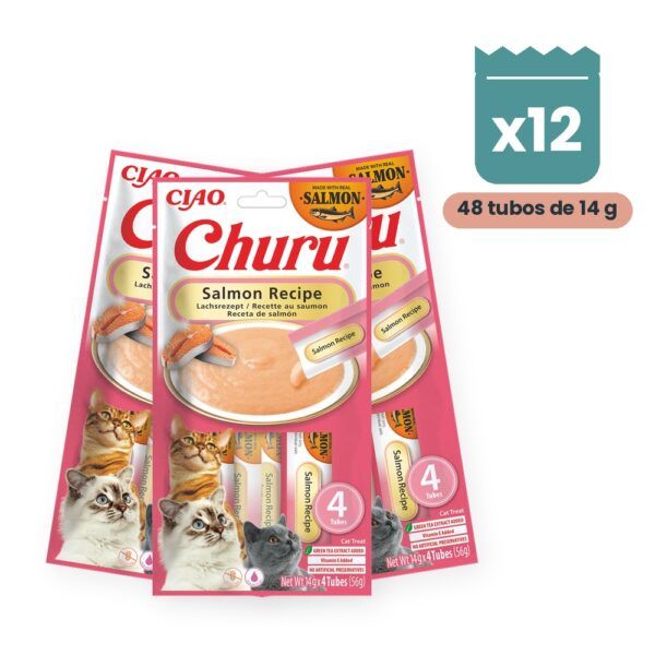 Churu Puré Salmón Snack Cremoso Para Gatos Pack 12x4 Tubos