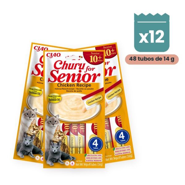 Churu Senior 10+ Pollo Snack Cremoso Para Gatos Pack 12x4 Tubos