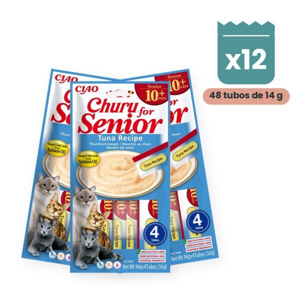 Churu Senior 10+ Atún Snack Cremoso Para Gatos Pack 12x4 Tubos
