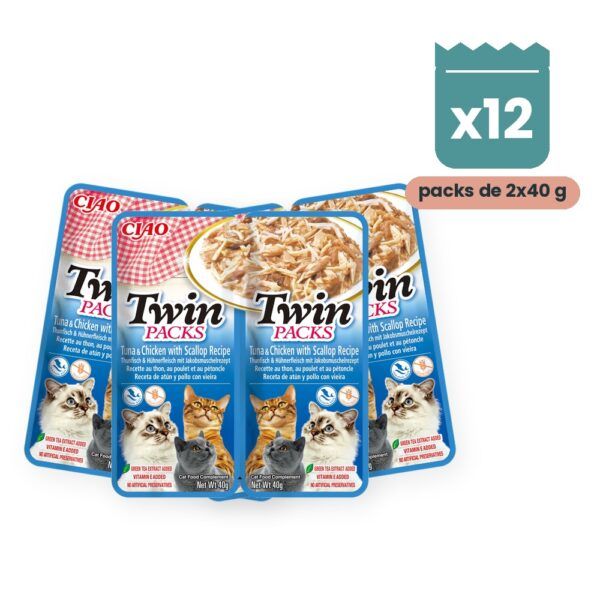 Churu Twin Packs Atún Con Pollo Y Vieira Para Gatos Pack 12x2 Sobres