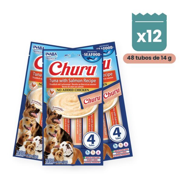 Churu Atún Con Salmón Snack Cremoso Para Perros Sin Pollo Pack 12x4 Tubos