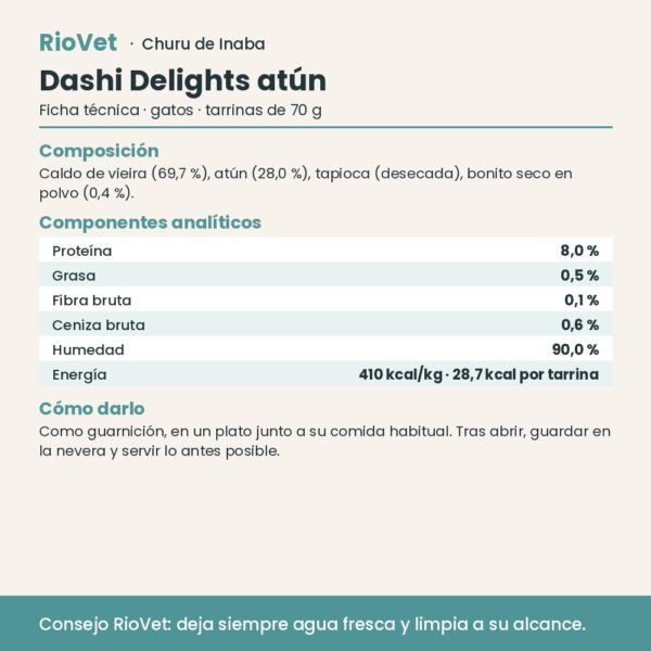 Ficha técnica de Churu Dashi Delights atún con composición y análisis