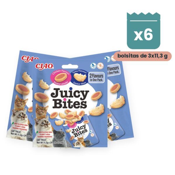 Churu Juicy Bites Sabor Atún Y Pollo Para Gatos Pack 6 Bolsitas