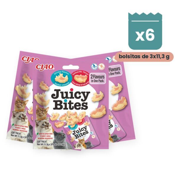 Churu Juicy Bites Sabor Gamba Y Mezcla De Marisco Para Gatos 6 Bolsitas