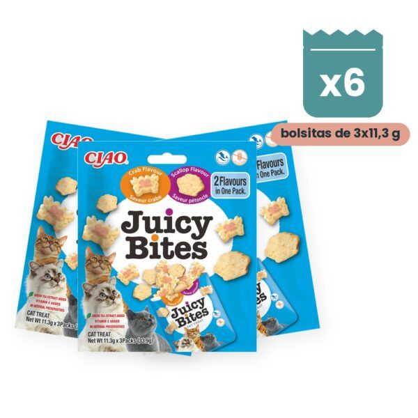 Churu Juicy Bites Sabor Vieira Y Cangrejo Para Gatos Pack 6 Bolsitas