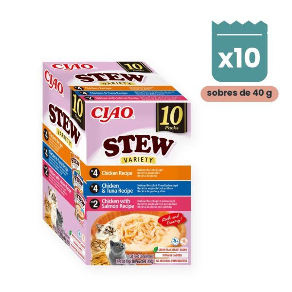 Churu Stew Variedad Pollo, Atún Y Salmón Para Gatos Multipack 10x40 g