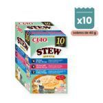 Churu Stew Variedad Pollo Con Atún, Salmón Y Vieira Para Gatos 10x40 g
