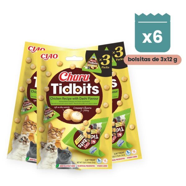 Churu Tidbits Pollo Con Sabor Dashi Para Gatos Pack 6 Bolsitas