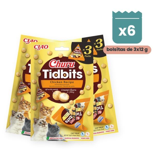 Churu Tidbits Pollo Bocaditos Rellenos Para Gatos Pack 6 Bolsitas