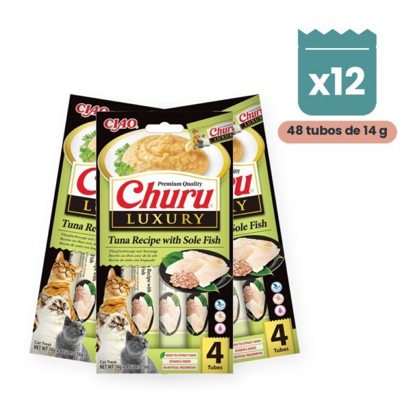 Churu Luxury Atún Con Lenguado Snack Cremoso Para Gatos Pack 12x4 Tubos