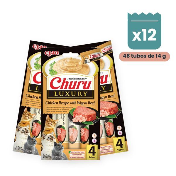 Churu Luxury Pollo Con Ternera Wagyu Para Gatos Pack 12x4 Tubos