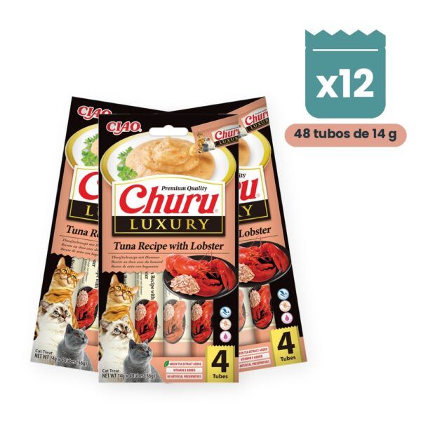 Churu Luxury Atún Con Langosta Snack Cremoso Para Gatos Pack 12x4 Tubos