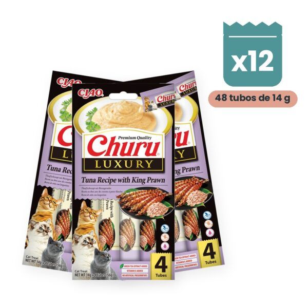 Churu Luxury Atún Con Langostino Snack Cremoso Para Gatos Pack 12x4 Tubos