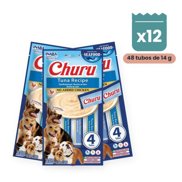 Churu Atún Snack Cremoso Para Perros Sin Pollo Pack 12x4 Tubos