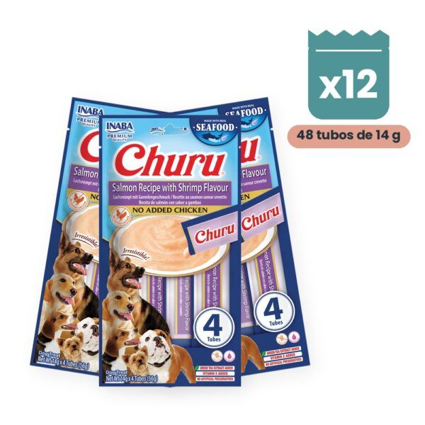 Churu Salmón Con Sabor Gamba Para Perros Sin Pollo Pack 12x4 Tubos