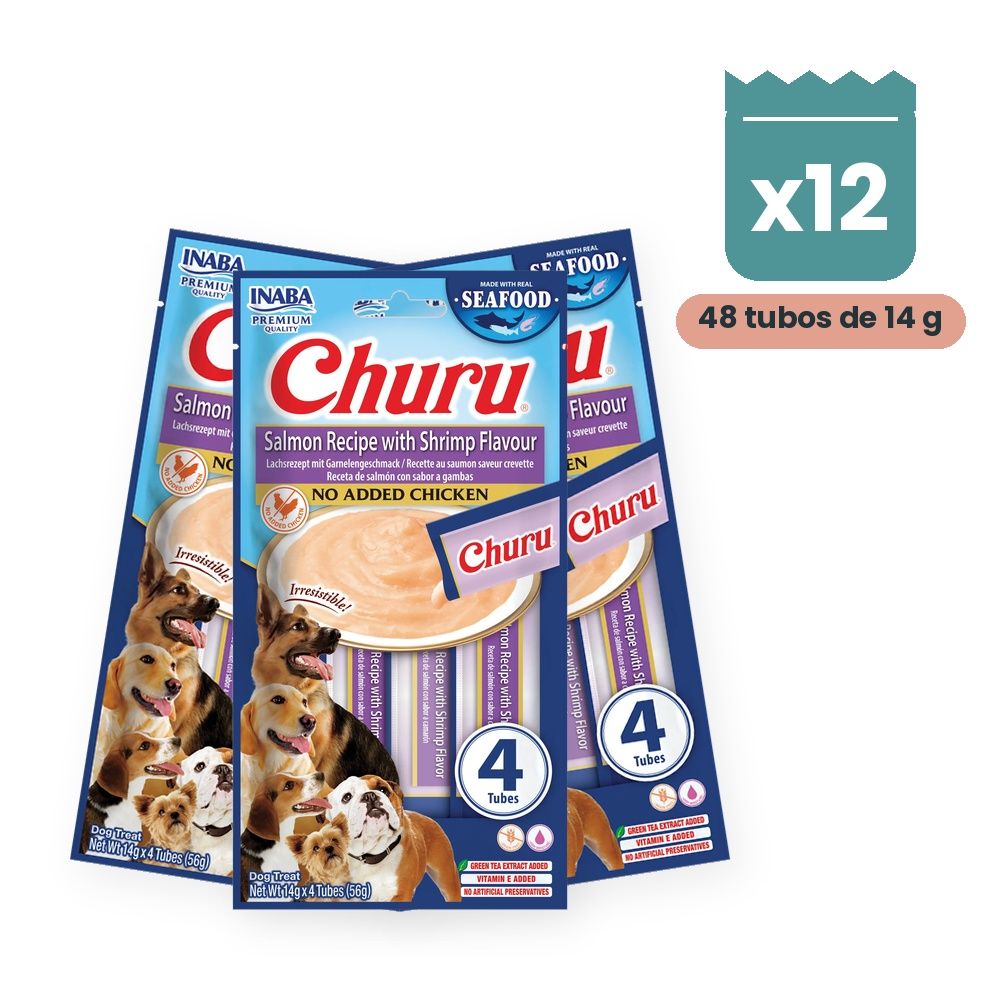 Churu Salmón Con Sabor Gamba Para Perros Sin Pollo Pack 12x4 Tubos Churu Salmón Con Sabor Gamba Para Perros Sin Pollo Pack 12x4 Tubos