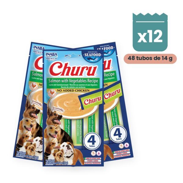 Churu Salmón Con Verduras Para Perros Sin Pollo Pack 12x4 Tubos