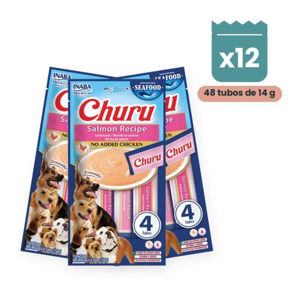 Churu Salmón Snack Cremoso Para Perros Sin Pollo Pack 12x4 Tubos