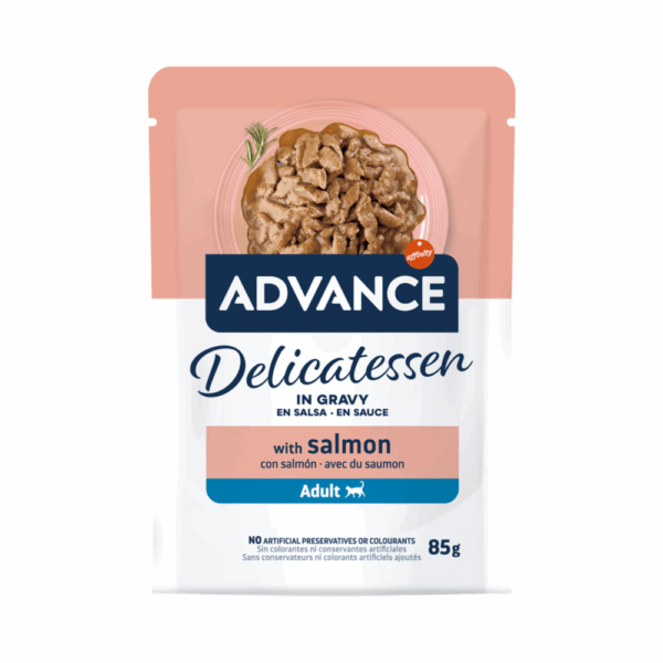 Advance Delicatessen Bocaditos en Salsa con Salmón Para Gatos Pack Ahorro 24×85 Gr