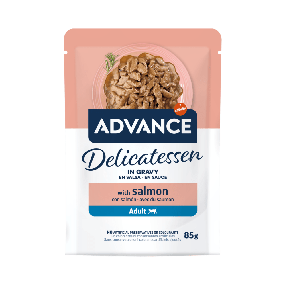 Advance Delicatessen Bocaditos en Salsa con Salmón Para Gatos Pack Ahorro 24×85 Gr Advance Delicatessen Bocaditos en Salsa con Salmón Para Gatos Pack Ahorro 24×85 Gr