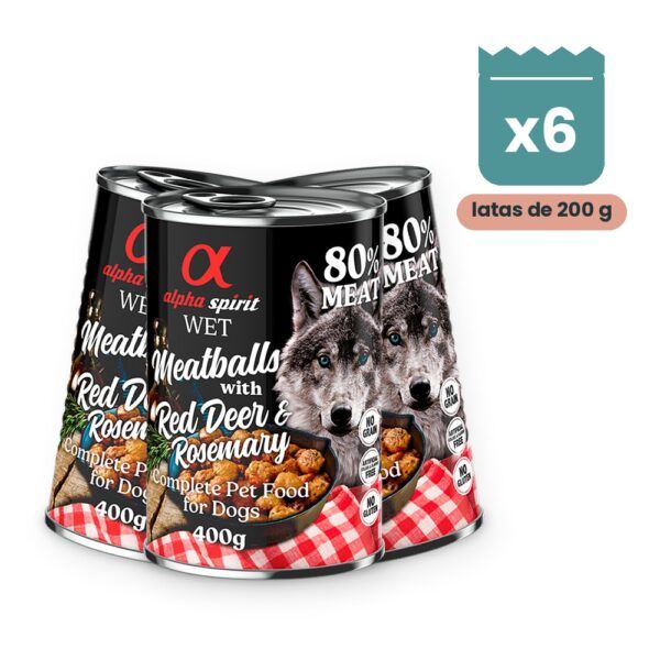 Alpha Spirit Albóndigas de Ciervo y Romero para Perros en Lata 6X200 Gr