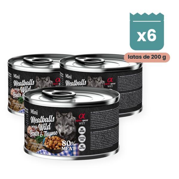 Alpha Spirit Albóndigas de Jabalí y Tomillo para Perros en Lata Pack 6x200 g