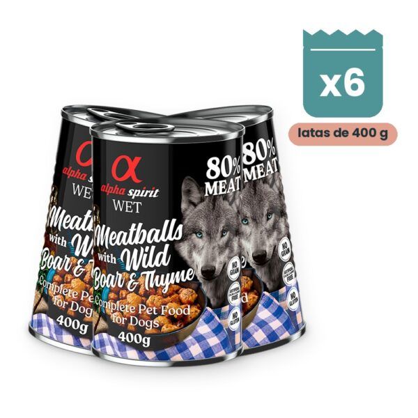 Alpha Spirit Albóndigas de Jabalí y Tomillo para Perros en Lata Pack 6x400 g