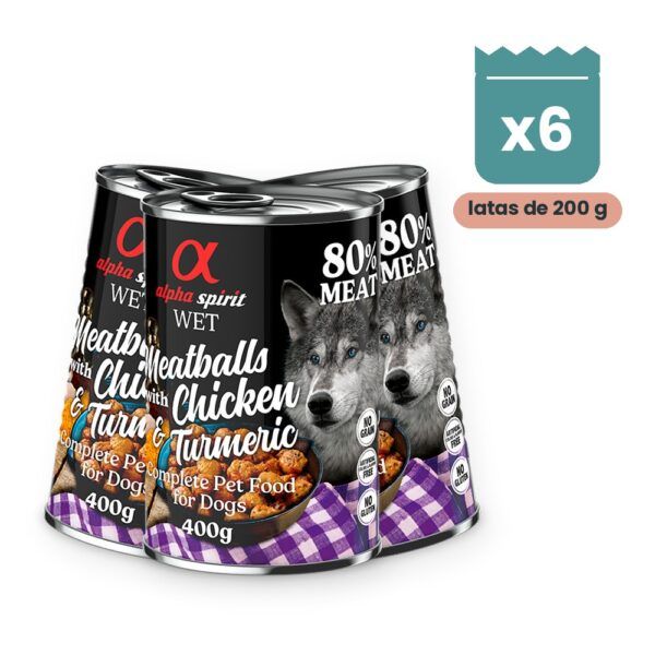 Alpha Spirit Albóndigas de Pollo con Cúrcuma para Perros en Lata 6X200 Gr