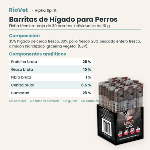 Ficha técnica de Barritas de Hígado para Perros de Alpha Spirit