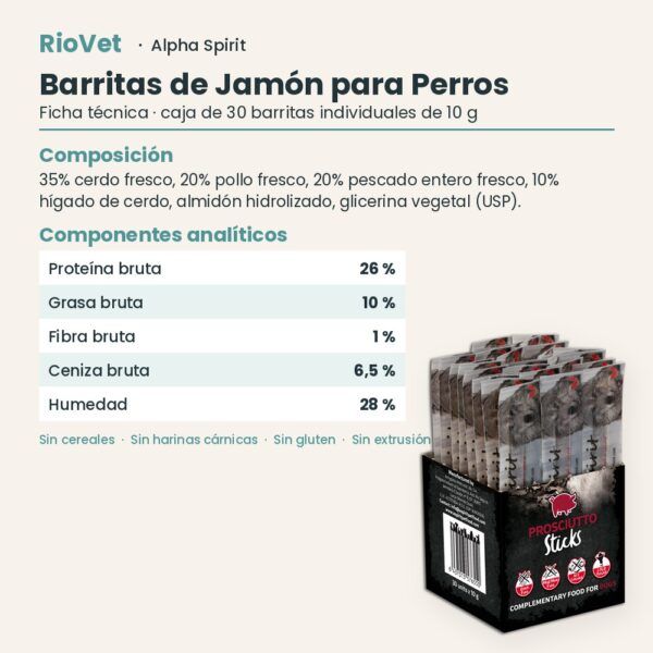Ficha técnica de Barritas de Jamón para Perros de Alpha Spirit