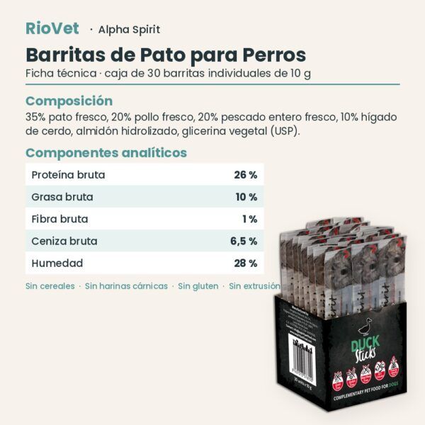 Ficha técnica de Barritas de Pato para Perros de Alpha Spirit