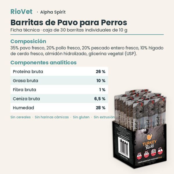 Ficha técnica de Barritas de Pavo para Perros de Alpha Spirit