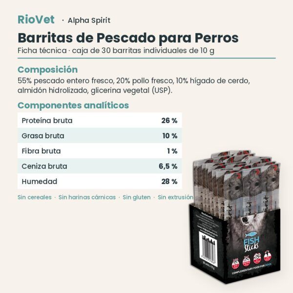 Ficha técnica de Barritas de Pescado para Perros de Alpha Spirit