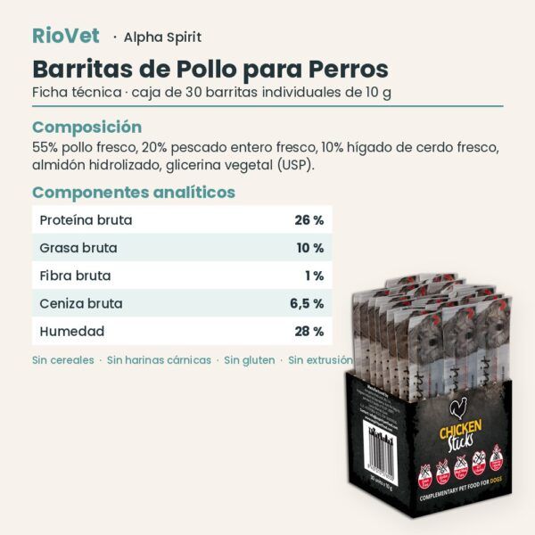 Ficha técnica de Barritas de Pollo para Perros de Alpha Spirit