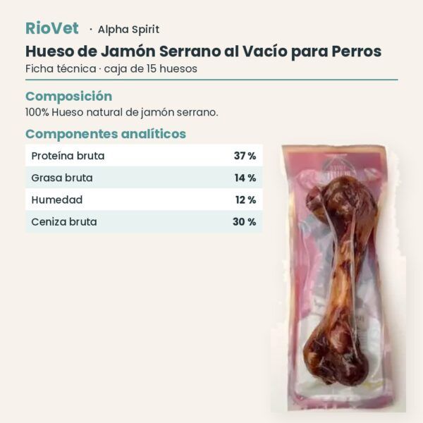 Ficha técnica de Hueso de Jamón Serrano al Vacío para Perros de Alpha Spirit