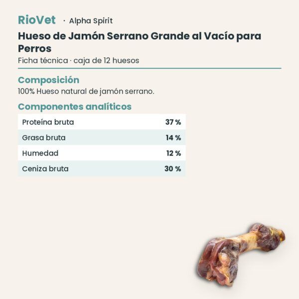 Ficha técnica de Hueso de Jamón Serrano Grande al Vacío para Perros de Alpha Spirit