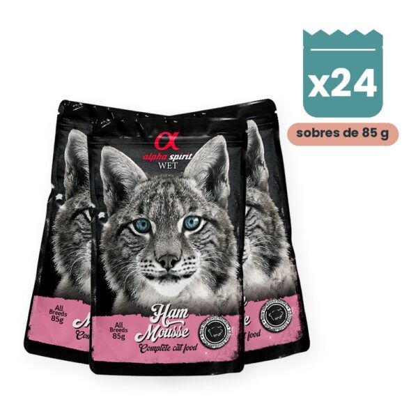 Alpha Spirit Mousse de Jamón para Gatos en Sobre Pack 24x85 g