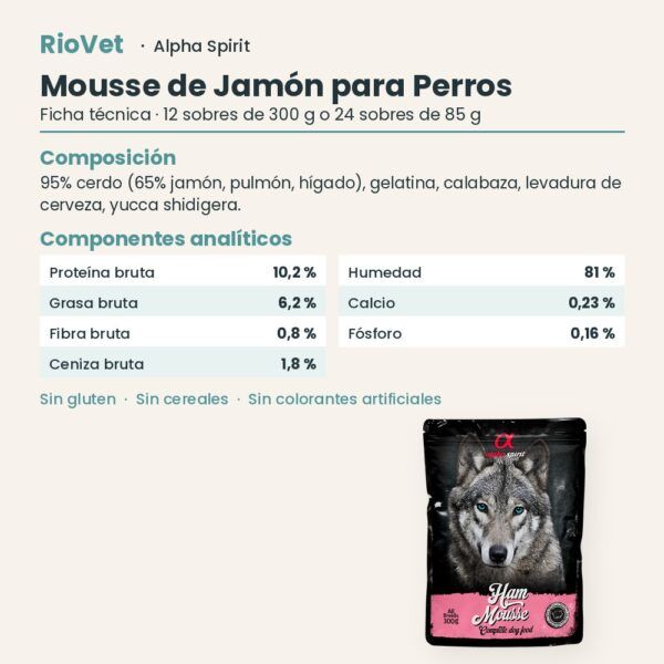 Ficha técnica de Mousse de Jamón para Perros de Alpha Spirit