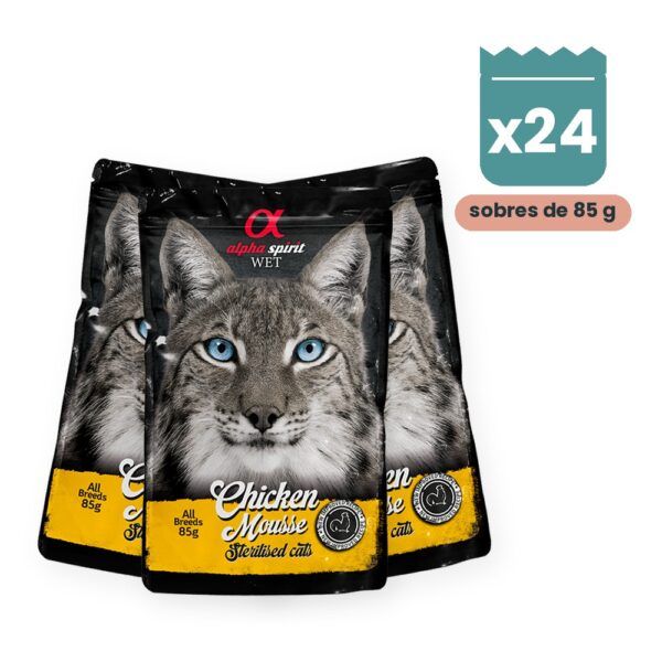 Alpha Spirit Mousse de Pollo para Gatos Esterilizados en Sobre Pack 24x85 g