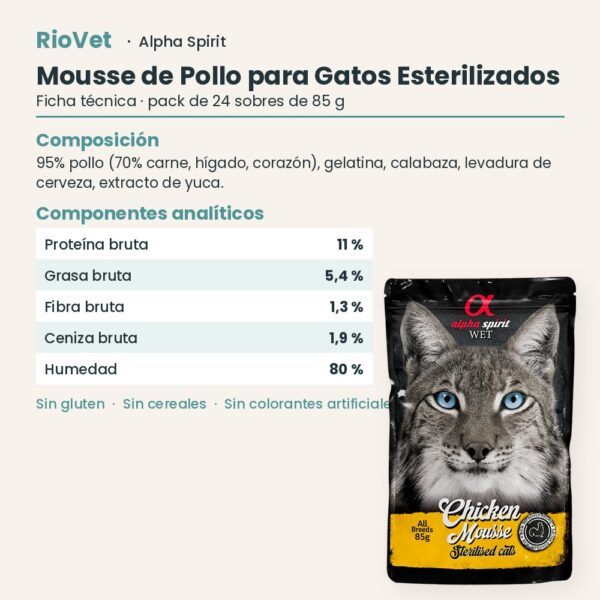 Ficha técnica de Mousse de Pollo para Gatos Esterilizados de Alpha Spirit