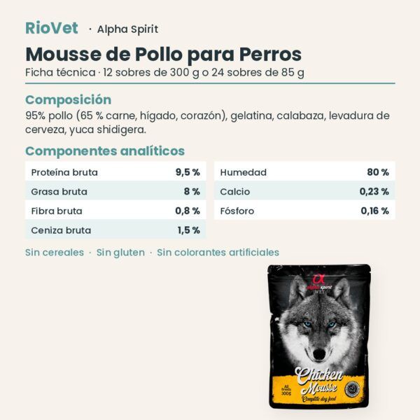 Ficha técnica de Mousse de Pollo para Perros de Alpha Spirit
