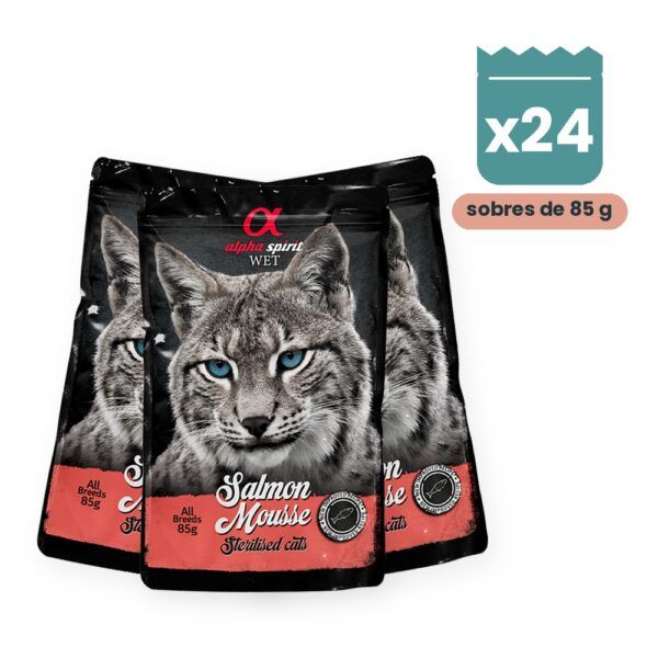 Alpha Spirit Mousse de Salmón para Gatos Esterilizados en Sobre Pack 24x85 g