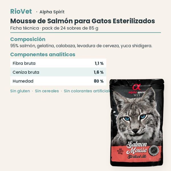 Ficha técnica de Mousse de Salmón para Gatos Esterilizados de Alpha Spirit