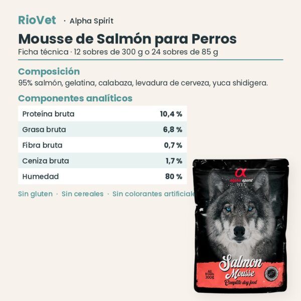 Ficha técnica de Mousse de Salmón para Perros de Alpha Spirit