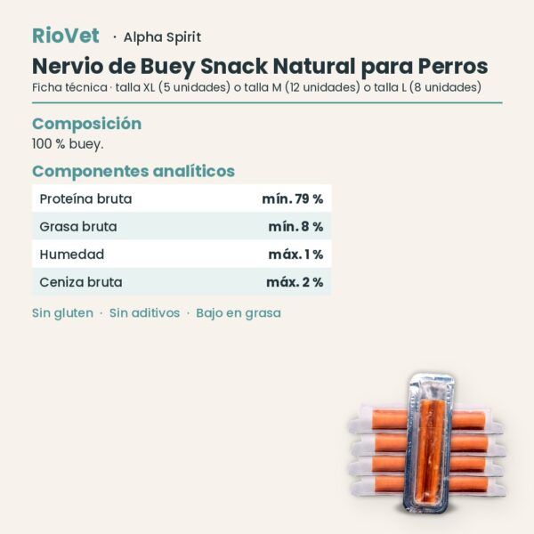 Ficha técnica de Nervio de Buey Snack Natural para Perros de Alpha Spirit