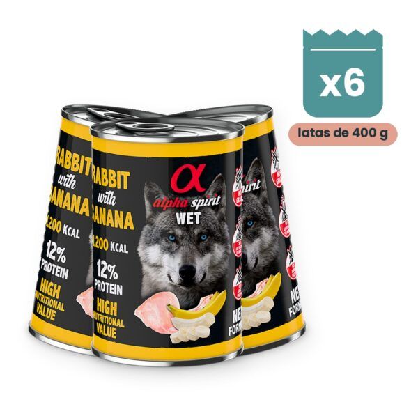 Alpha Spirit Paté de Conejo con Plátano para Perros en Lata Pack 6x400 g