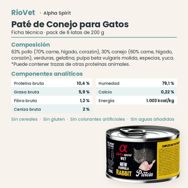 Ficha técnica de Paté de Conejo para Gatos de Alpha Spirit